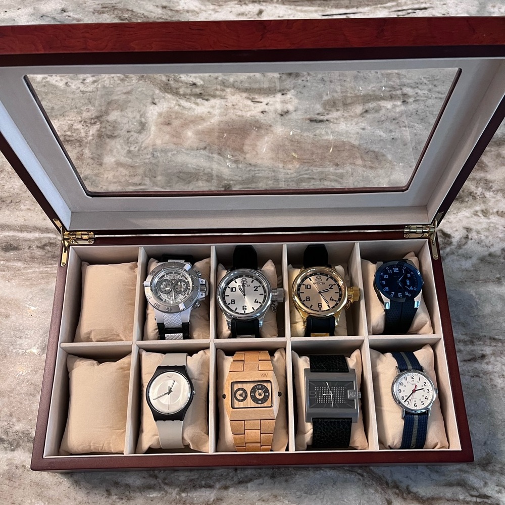 Watch bundle with cherry wood display case